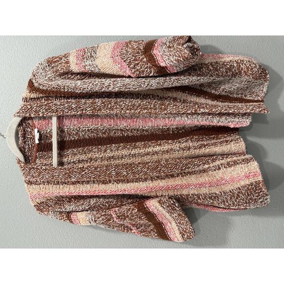 J. Jill Striped Open Front Chunky Knit Cardigan Sweater, Women's Medium - Picture 2 of 6